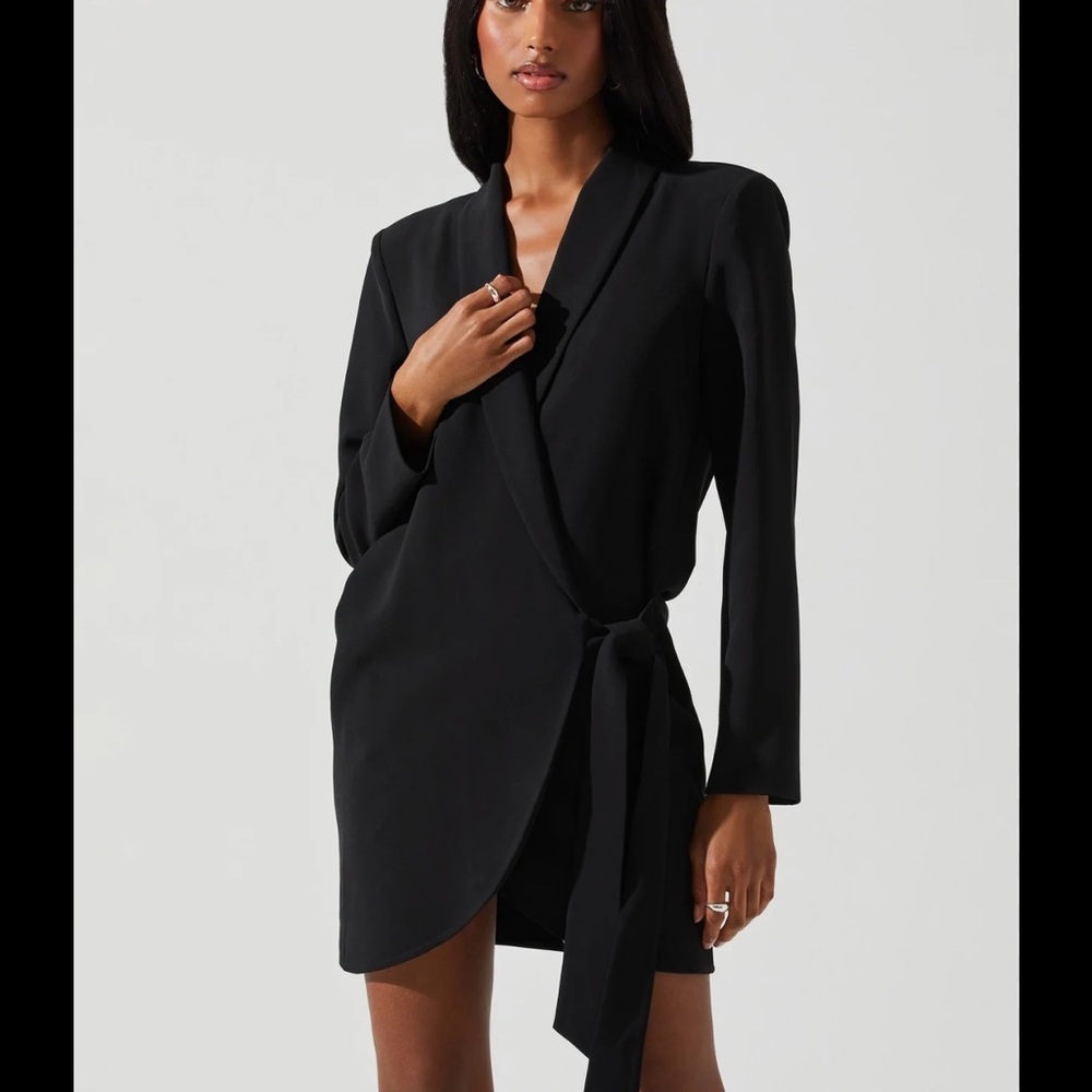 Astars Black Long Sleeve Wrap Dress